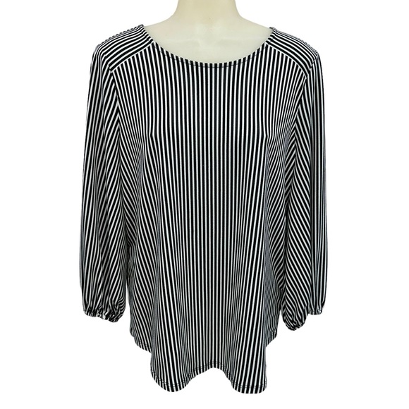 Adrianna Papell Tops - ADRIANNA PAPELL Black White Stripes Long Balloon Sleeves Blouse Sz Med K…